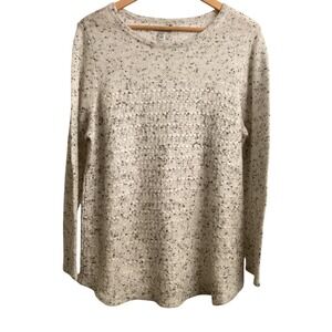 Croft Barrow Woman 1X Speckled Knit Sweater Long Sleeve Crew Neck Ivory Black